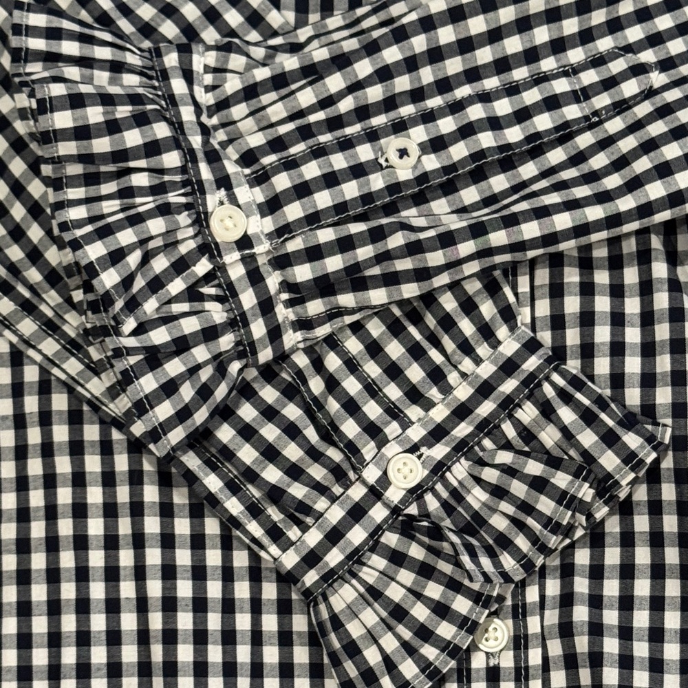 J. Crew Blue Black and White Gingham Ruffle Collar Shirtdress approx size 8 - Picture 10 of 14